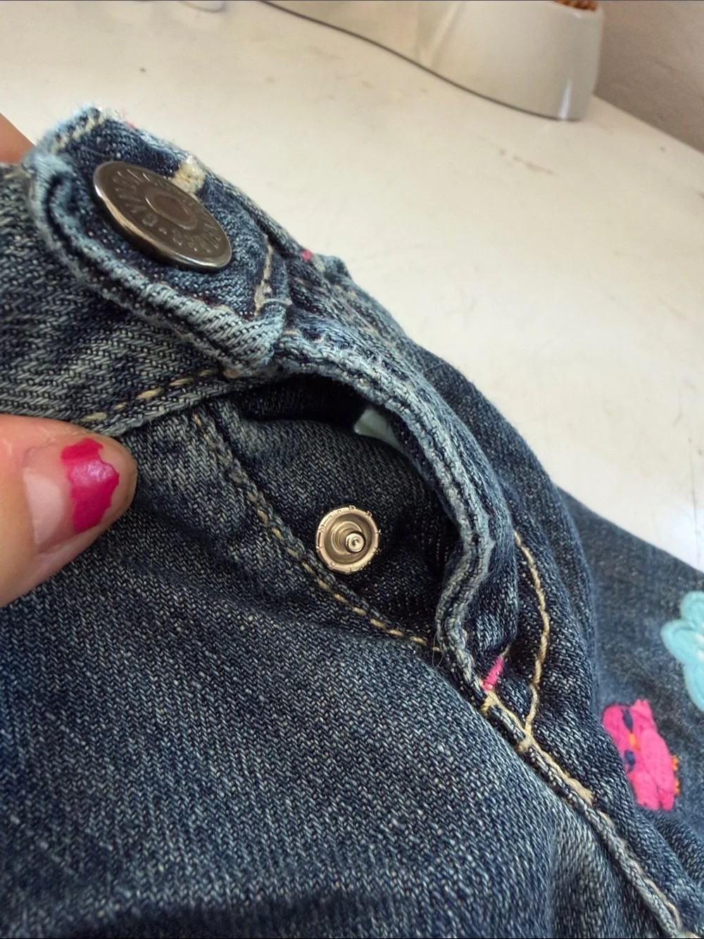 Gymboree Dark Denim Capri Jeans with Pink Bird & Floral Appliqués